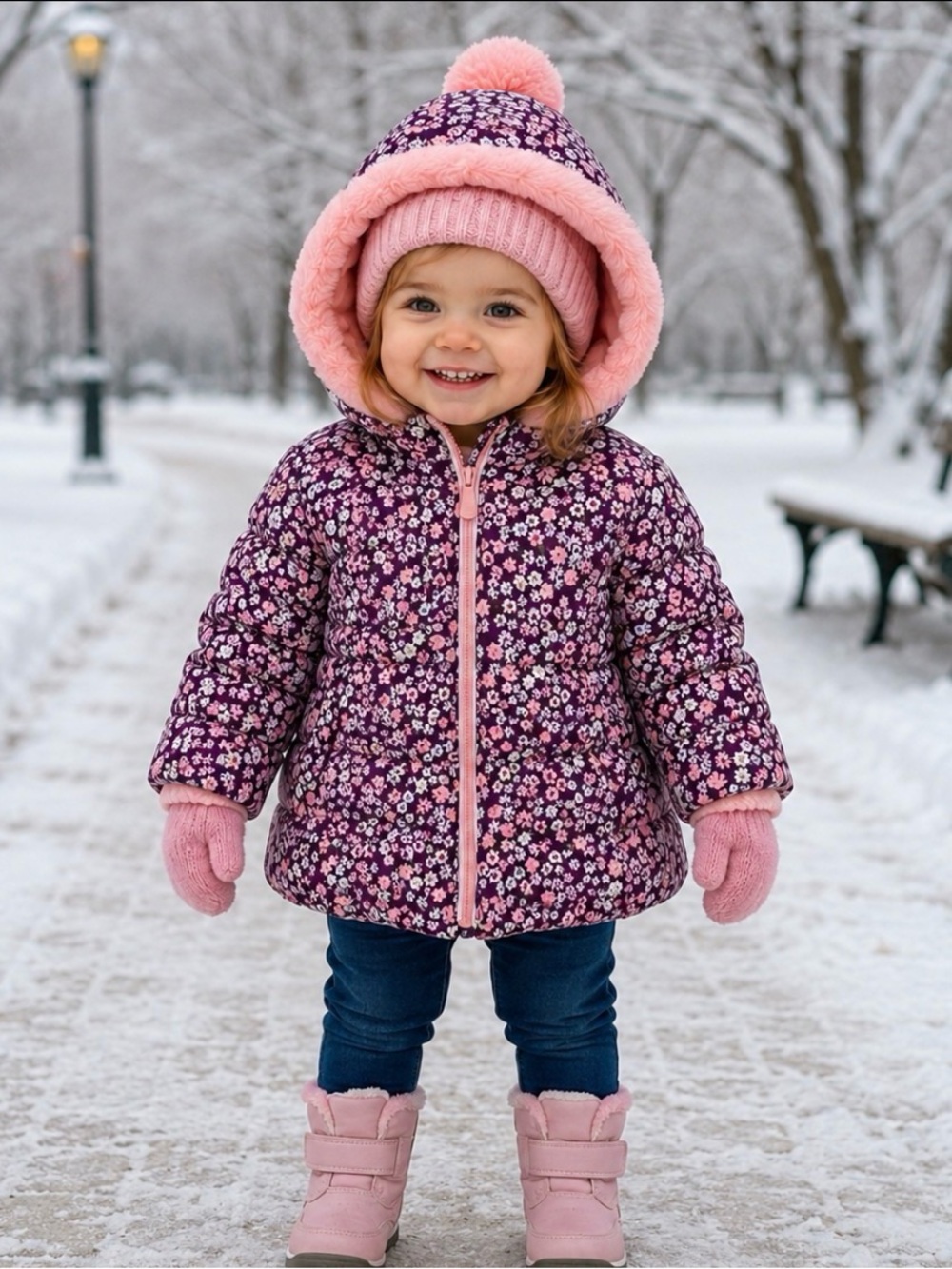 Kensie Girls Toddler Hooded Coat Purple Pink Flowers Size 18 months